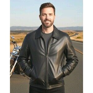 ​Torriani Ispiraizone Italiana Men's Black Leather Jacket L Bomber Style Biker